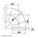 Rozsdamentes acél könyök 90/150 mm gumitömítéssel