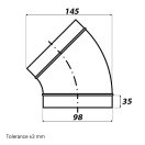 Rozsdamentes acél könyök 45/100 mm gumitömítéssel
