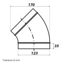 Rozsdamentes acél könyök 45/125 mm gumitömítéssel