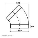 Rozsdamentes acél könyök 45/150 mm gumitömítéssel