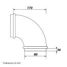 Rozsdamentes acél könyök 90/80 mm gumitömítéssel