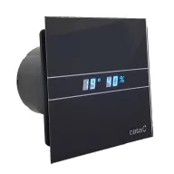   Üveg előlapos fürdőszobai ventilátor páraérzékelővel fekete CATA E-120 GTH BK